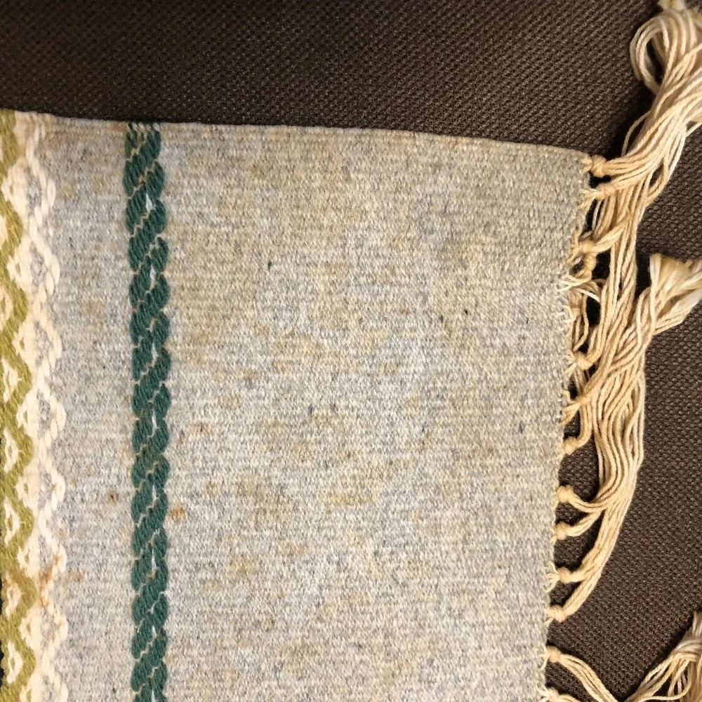 Vintage Scandinavian Table Runner Hand Woven Folk Art Wool 38x16 Nordic Kilim